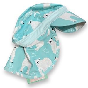NWT || YOBAAF UPF 50 Toddler Flap Sun Protection Swim Hat | Teal Blue White